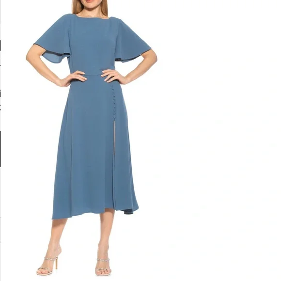 NWT Alexia Admor Boatneck Flutter Sleeve Fit N Flare Dress Size 8 - Picture 2 of 9